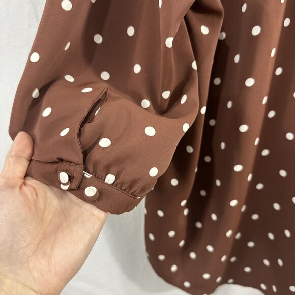 Torrid Harper Crepe De Chine Brown Polka Dot 3/4 Sleeve Top Womens Size 2 Career - Picture 10 of 11